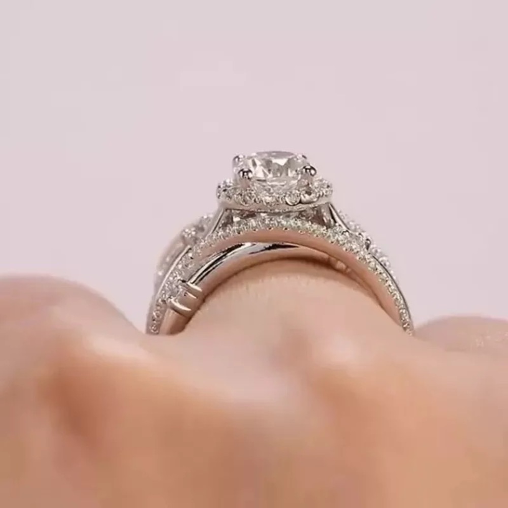 New Women’s 925 Silver Shiny Multilayer Diamond Ring - Picture 2 of 6